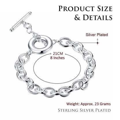 Toggle / T-Bar Link Bracelet - 8" inch - 925 Sterling Silver Plated