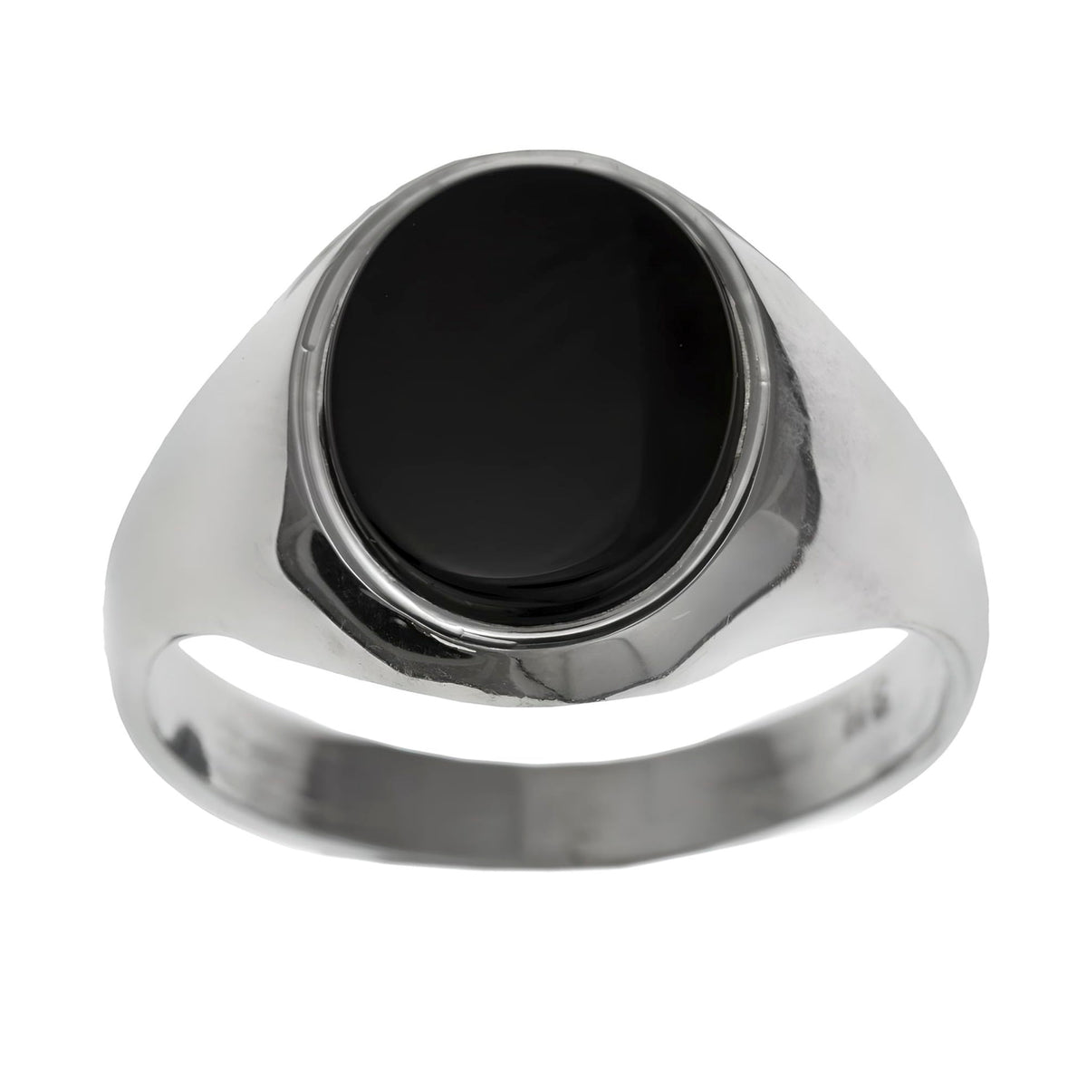 MENS Oval Black Onyx Signet Ring - 925 Sterling Silver - Sizes R-W Available