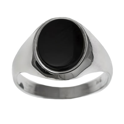 MENS Oval Black Onyx Signet Ring - 925 Sterling Silver - Sizes R-W Available