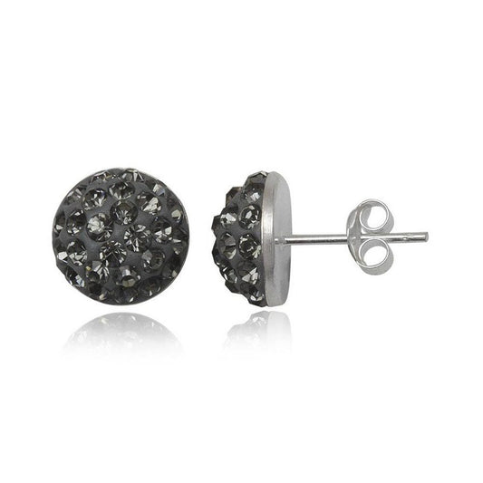 10MM Half Disco Ball Sterling Silver Stud Earrings ##black-diamond