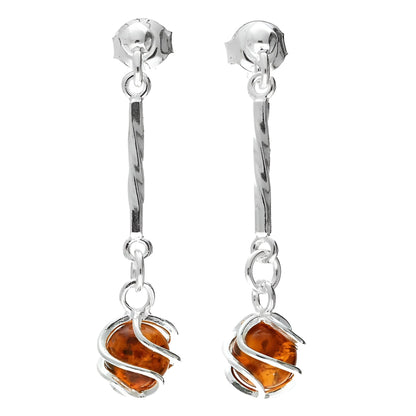 Cognac Amber Long Twist Fancy Dangly/Dangle Drop Silver Earrings for Women/Teenage/Girls - 925 Sterling Silver - 8mm W X 32mm H - Weight: 2.0 Grams. 080437