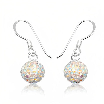 8MM Disco Ball Sterling Silver Dangly Drop Hook Earrings 