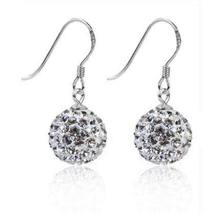 Bling 7MM WHITE Disco Ball Bling Style Sterling Silver Dangly Drop Hook Earrings - Austrian Crystal Earrings