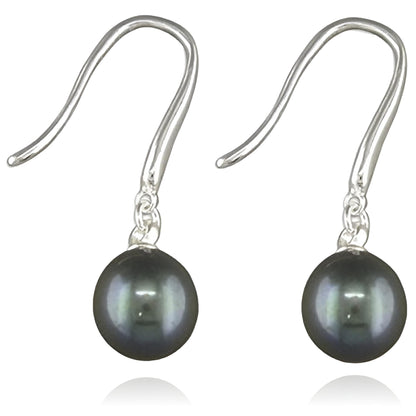 BLACK Freshwater Pearl Drop Earrings - 925 Sterling Silver Freshwater Pearl Black Earrings for Women