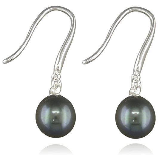 BLACK Freshwater Pearl Drop Earrings - 925 Sterling Silver Freshwater Pearl Black Earrings for Women