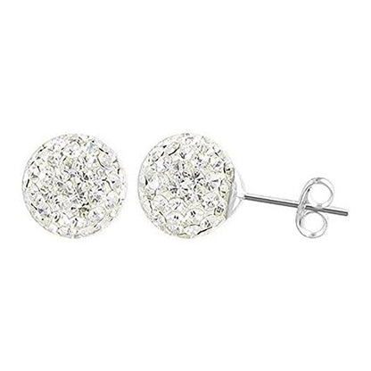 10MM Bling WHITE Disco Ball Bling Style Sterling Silver Stud Earrings - Austrian Crystal Earrings
