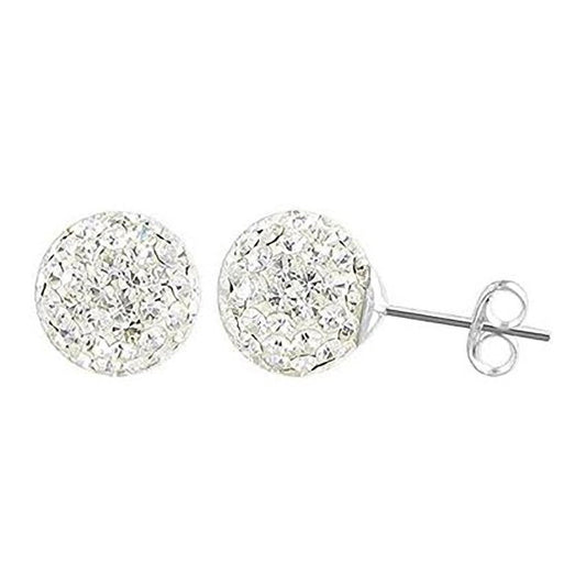 10MM Bling WHITE Disco Ball Bling Style Sterling Silver Stud Earrings - Austrian Crystal Earrings