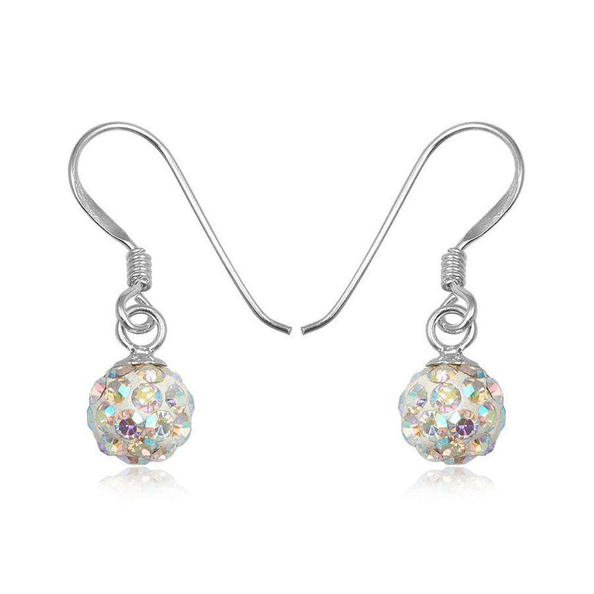 6MM Disco Ball Sterling Silver Dangly Drop Hook Earrings 