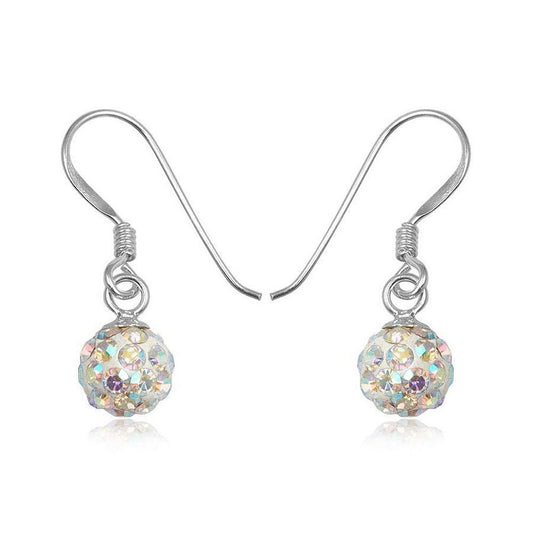 6MM Disco Ball Sterling Silver Dangly Drop Hook Earrings ##aurora-ab-rainbow