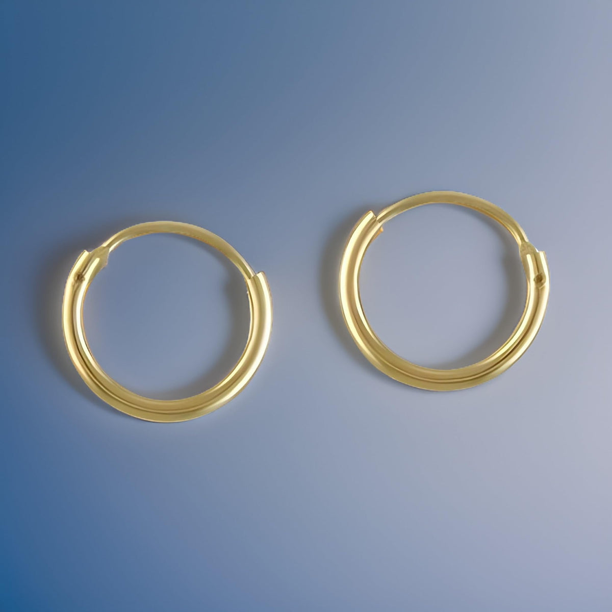 11mm 9ct Yellow Gold Small Top-Hinged Sleeper Hoop Earrings for Women Men Children Unisex - Polished Fine Circle Round Endless Top Hinged Sleeper Earrings