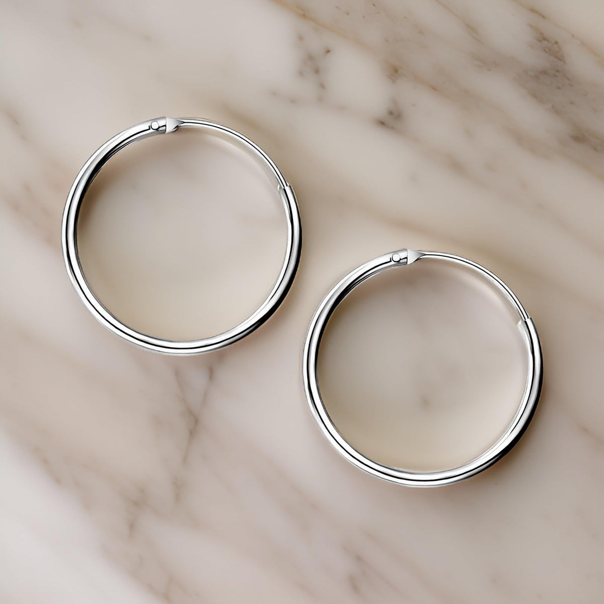16MM Sterling Silver Plain Simple Polished Top Hinged Endless Hoop Earrings - Fine Circle Round Hoop Sleeper Earrings for Women/Teenagers/Girls