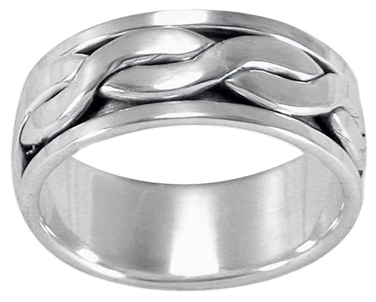 MENS 8MM Wide Celtic Knot Braid Sterling Silver Spinner/Spinning/Spin Band Ring - 925 Sterling Silver - Meditation Worry Stress Ring - Available in Sizes: R - Z+1