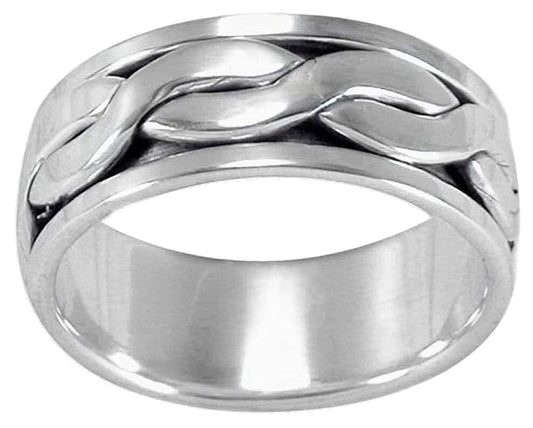 MENS 8MM Wide Celtic Knot Braid Sterling Silver Spinner/Spinning/Spin Band Ring - 925 Sterling Silver - Meditation Worry Stress Ring - Available in Sizes: R - Z+1