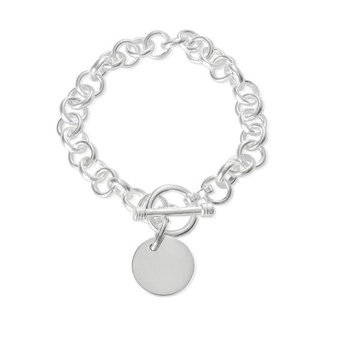 Round Belcher/Rolo (Medium) Link Bracelet With Silver Charm Tag & Toggle Clasp - 925 Sterl 