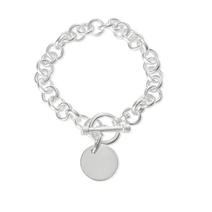 Round Belcher/Rolo (Medium) Link Bracelet With Silver Charm Tag & Toggle Clasp - 925 Sterl 