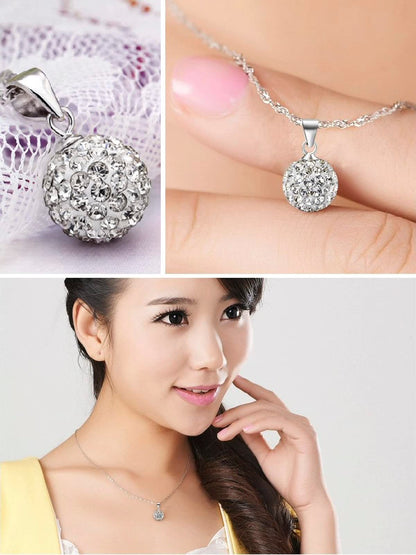 Shamballa Disco Ball Sterling Silver Pendant Necklace - 10MM Sparkly Austrian Crystals