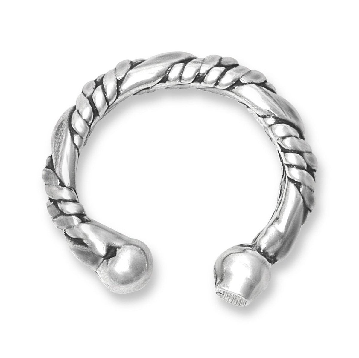 Plain & Roped Wire Twist Over Band Bali Style Outer Ear Cuff Clip-On Earring - 925 Sterling Silver