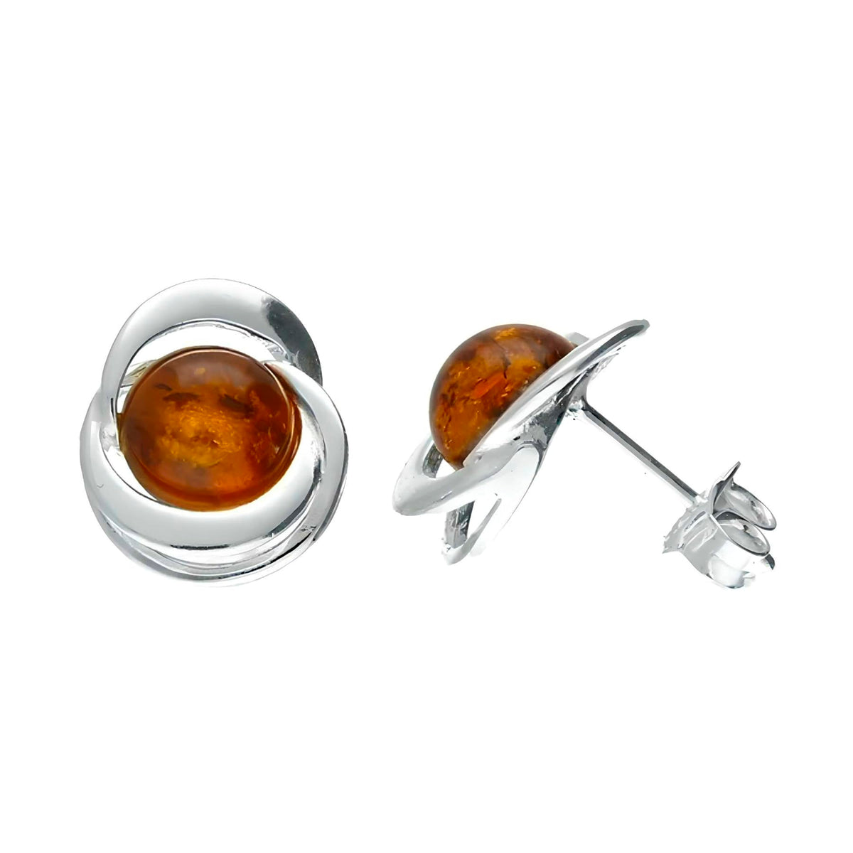 Honey Cognac Orange Amber Sterling Silver Stud Earrings/Ear Studs for Women Ladies Girls - 