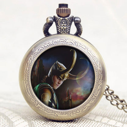 Loki Antique Bronze Effect Retro/Vintage Case Men's Quartz Pocket Watch Necklace - On 32" Inch / 80cm Chain