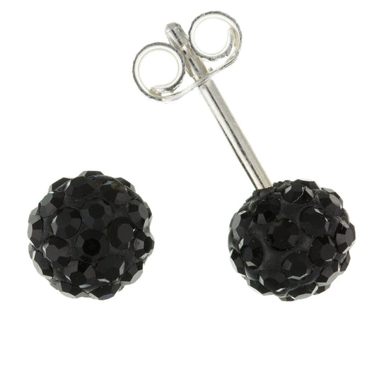 6MM Sparkly Black Austrian Crystal Pave Glitter/Disco Ball Stud Earrings/Ear Studs for Women/Teenage/Girls - 925 Sterling Silver