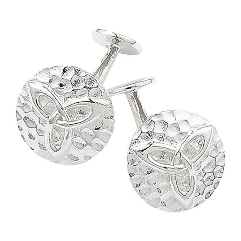 MENS Hammered Celtic Trinity Knot Cufflinks - 925 Sterling Silver - Irish Celtic Jewellery