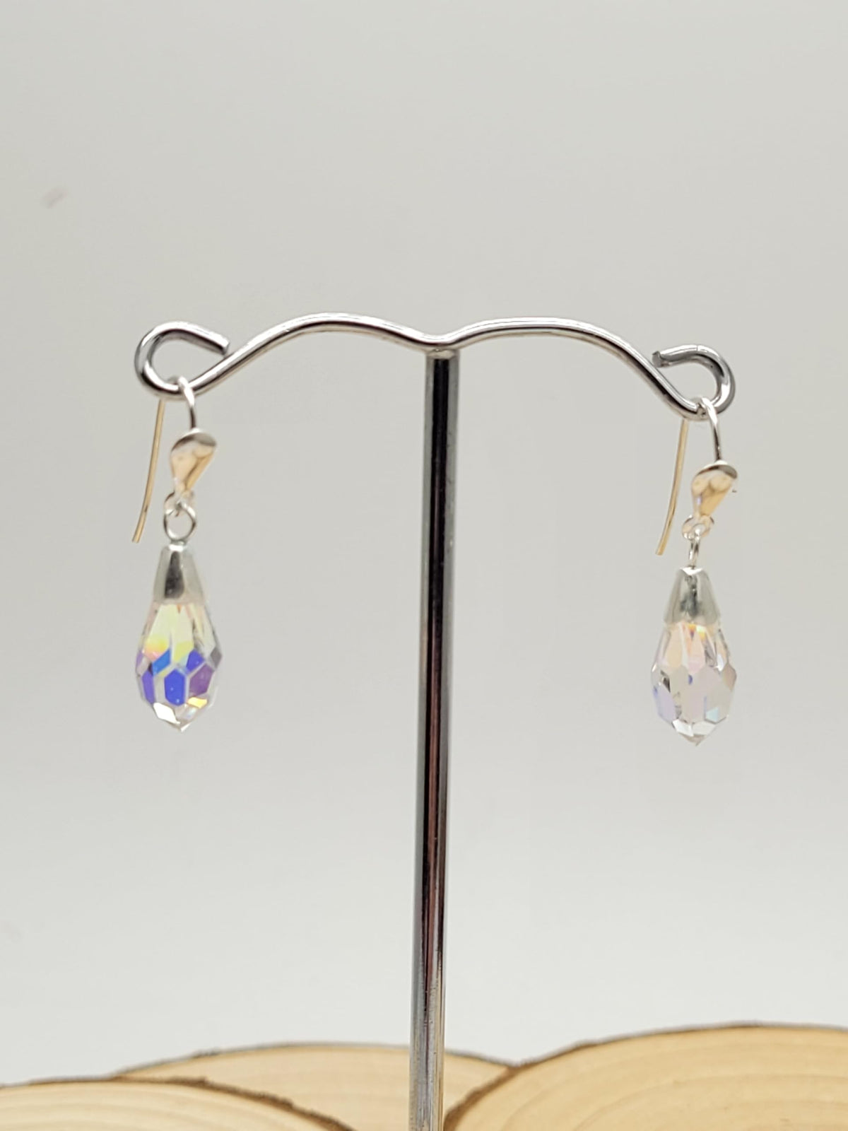 25MM Sparkly Rainbow AURORA AB Pear/Teardrop Cut Austrian Crystal Dangly/Dangle Drop Stud Earrings for Women/Teenage/Girls - 925 Sterling Silver - 7mm W X 25mm H