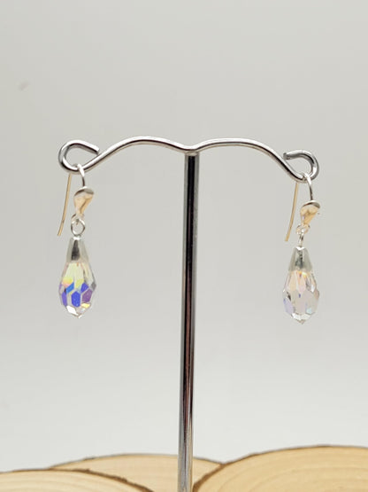 25MM Sparkly Rainbow AURORA AB Pear/Teardrop Cut Austrian Crystal Dangly/Dangle Drop Stud Earrings for Women/Teenage/Girls - 925 Sterling Silver - 7mm W X 25mm H