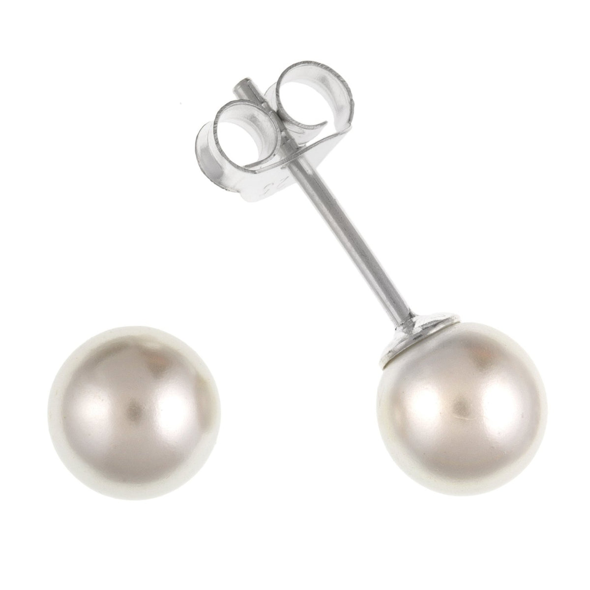 5MM White Simulated/Faux Pearl Stud Earrings/Ear Studs for Women Ladies Girls - 925 Sterling Silver