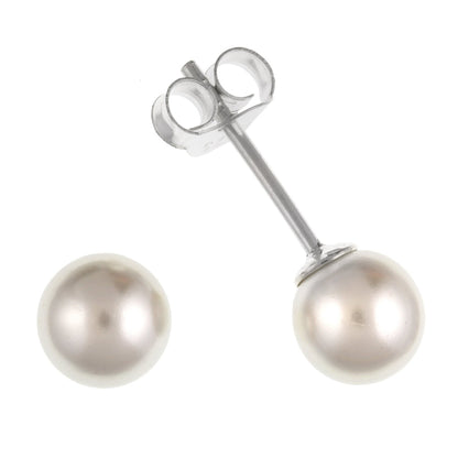 5MM White Simulated/Faux Pearl Stud Earrings/Ear Studs for Women Ladies Girls - 925 Sterling Silver
