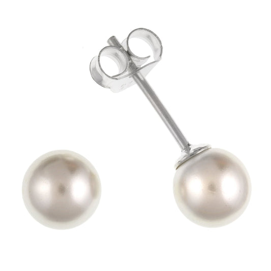 5MM White Simulated/Faux Pearl Stud Earrings/Ear Studs for Women Ladies Girls - 925 Sterling Silver