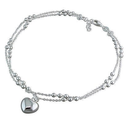 Beaded/Ball & Chain Link Sterling Silver Anklet/Ankle Bracelet/Ankle Chain - 925 Sterling 