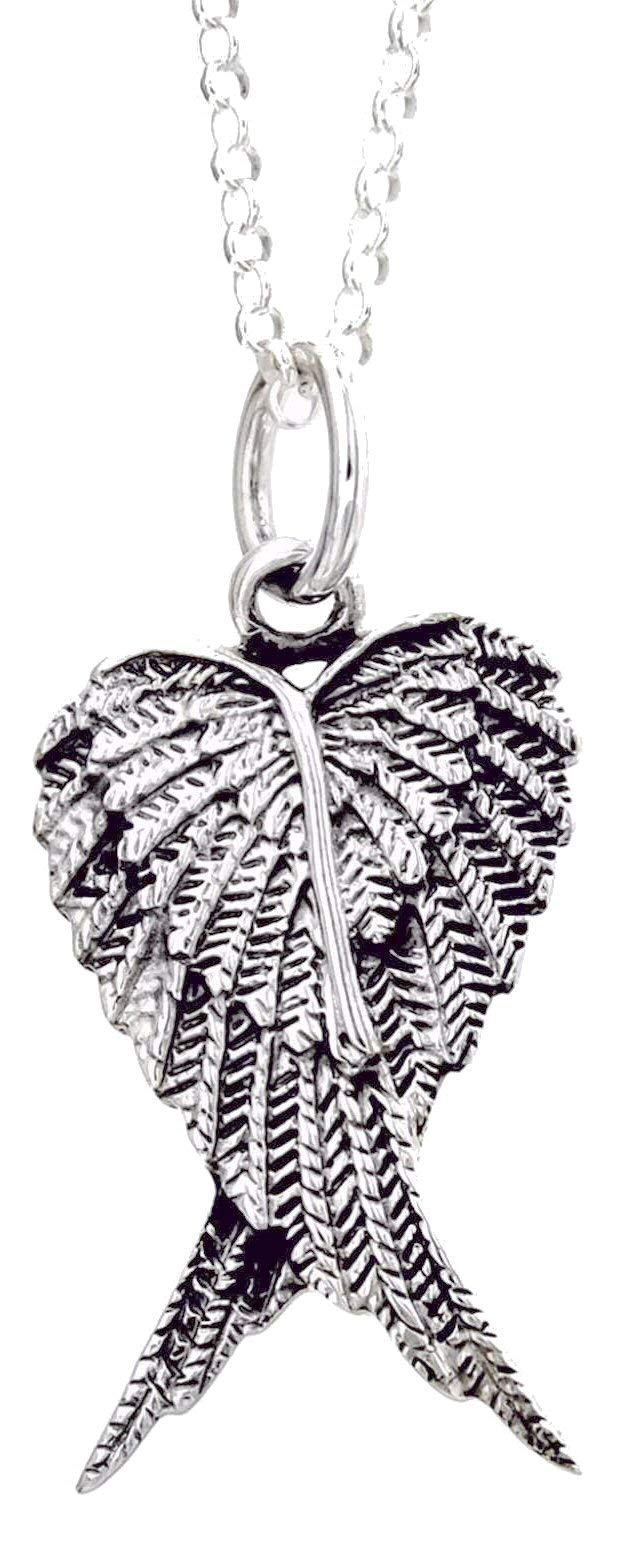 Guardian Angel Double Wing Sterling Silver Pendant Necklace (LARGE) for Men/Women/Unisex On 16, 18 or 20 Inch Chain - 925 Sterling Silver - Size: 20mm W X 40mm H - Weight: 6.50 Grams