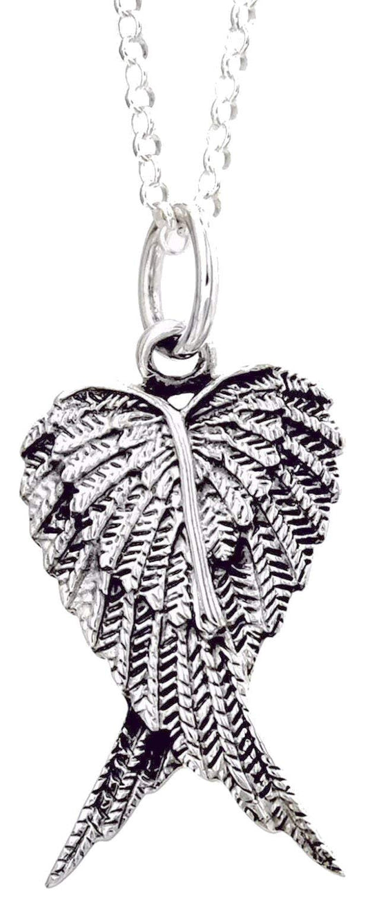 Guardian Angel Double Wing Sterling Silver Pendant Necklace (LARGE) for Men/Women/Unisex On 16, 18 or 20 Inch Chain - 925 Sterling Silver - Size: 20mm W X 40mm H - Weight: 6.50 Grams