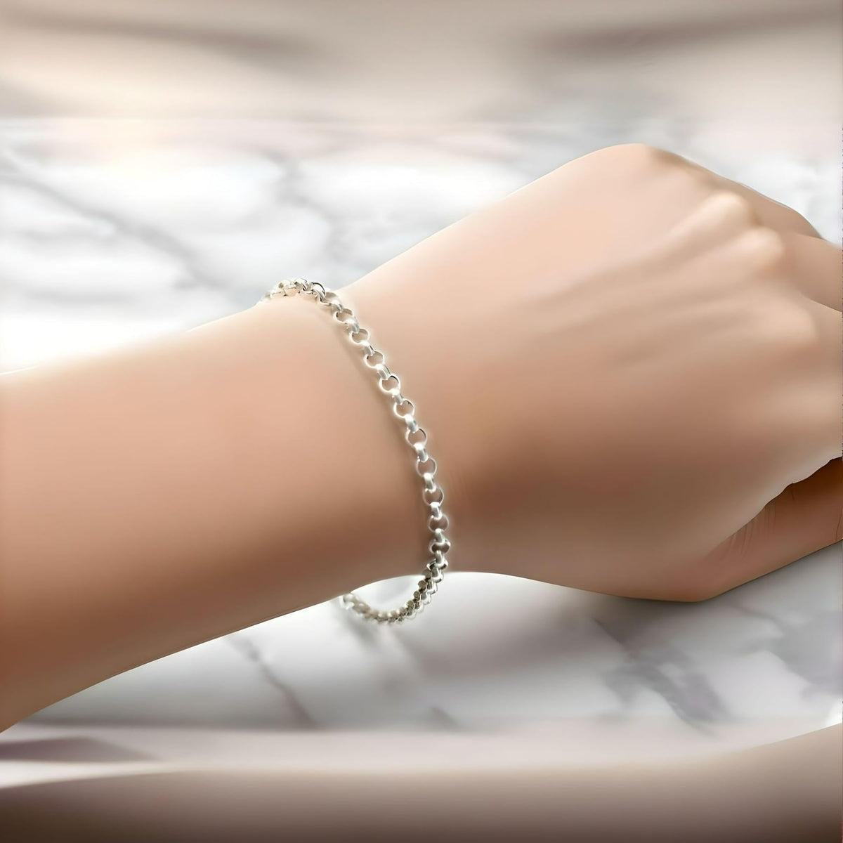 925 Sterling Silver 3.3 mm Wide Round Link Belcher/Rolo Chain Bracelet for Women Ladies Girls - Ideal Charm Bracelet for Clip-On Charms - 7.5 Inch/8 Inch