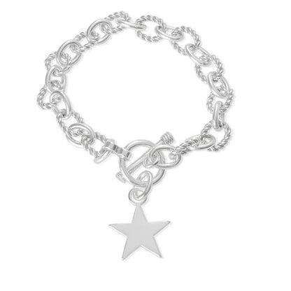 Designer Inspirations Boutique Alternating Twist (Medium) Link & Oval Cable Link Bracelet With Star Tag & Toggle Clasp - 925 Sterling Silver - 7.5 Inch