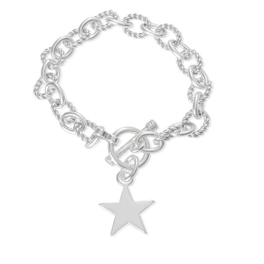 Designer Inspirations Boutique Alternating Twist (Medium) Link & Oval Cable Link Bracelet With Star Tag & Toggle Clasp - 925 Sterling Silver - 7.5 Inch