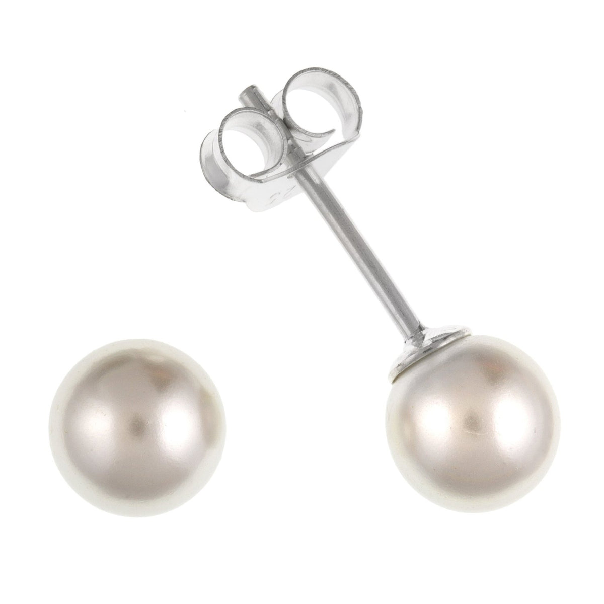 8MM White Simulated/Faux Pearl Stud Earrings/Ear Studs - 925 Sterling Silver