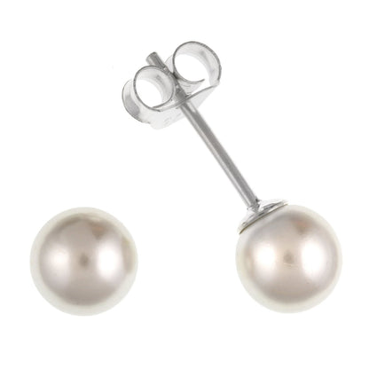 8MM White Simulated/Faux Pearl Stud Earrings/Ear Studs - 925 Sterling Silver