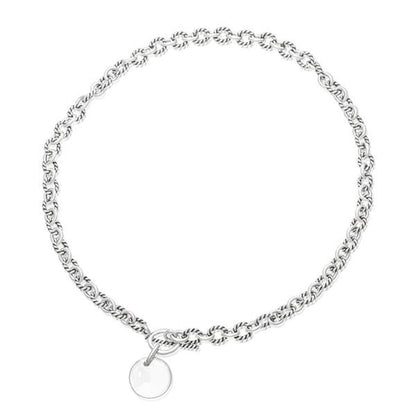 Alternating Twist (Small) Link & Oval Cable Link Necklace With Silver Charm Tag & Toggle C 