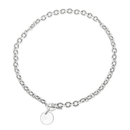 Alternating Twist (Small) Link & Oval Cable Link Necklace With Silver Charm Tag & Toggle C ##disc