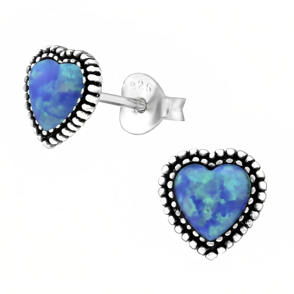 BLUE OPAL Heart Sterling Silver Stud Earrings/Ear Studs for Women/Ladies/Girls - 925 Sterling Silver