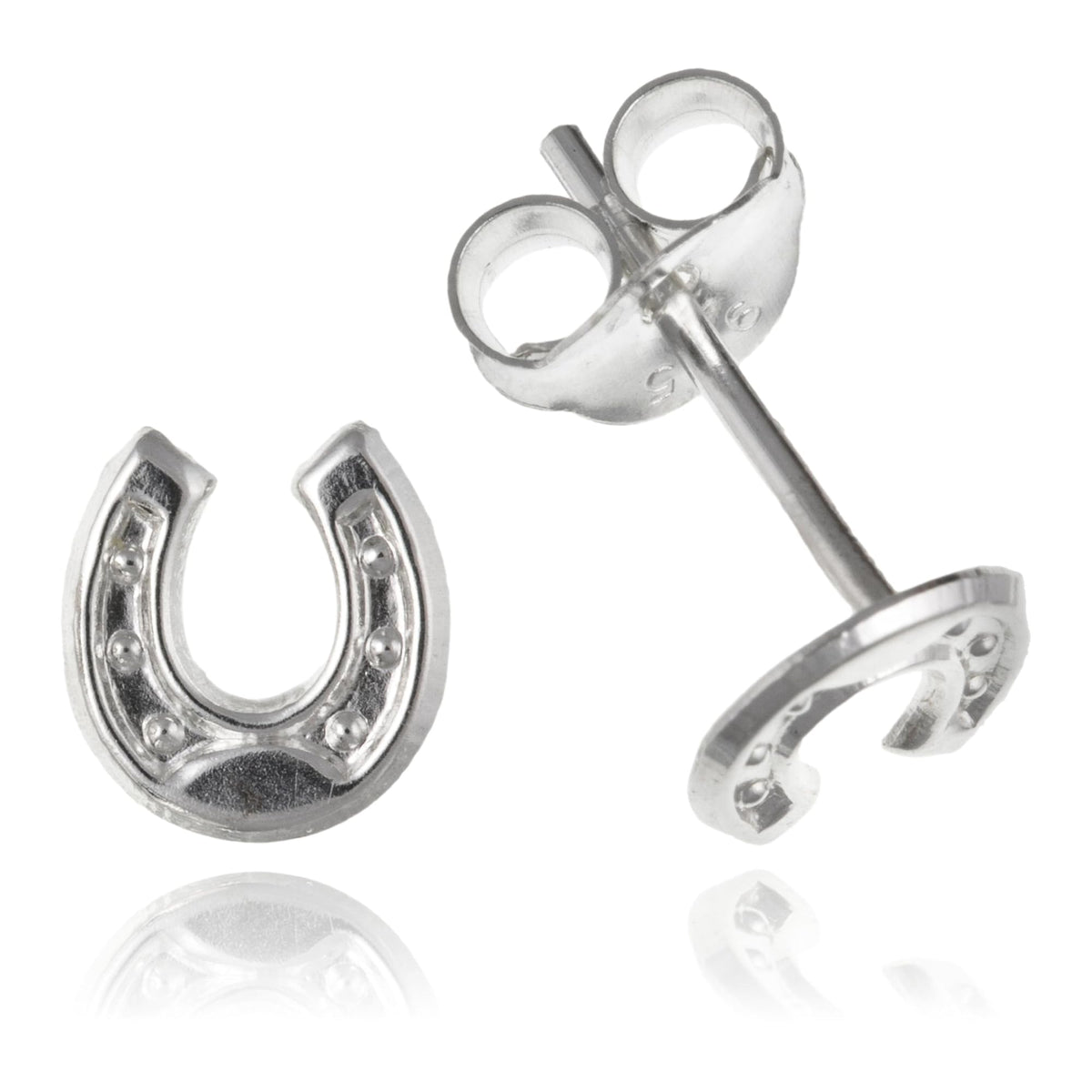 Horseshoe/Horse Shoe Stud Earrings/Ear Studs for Girls Teenage Teens Women Ladies - 925 Sterling Silver - Hypoallergenic Kids Childrens Tiny/Small Stud Earrings