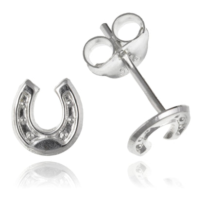 Horseshoe/Horse Shoe Stud Earrings/Ear Studs for Girls Teenage Teens Women Ladies - 925 Sterling Silver - Hypoallergenic Kids Childrens Tiny/Small Stud Earrings