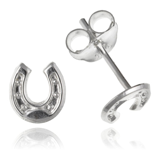 Horseshoe/Horse Shoe Stud Earrings/Ear Studs for Girls Teenage Teens Women Ladies - 925 Sterling Silver - Hypoallergenic Kids Childrens Tiny/Small Stud Earrings