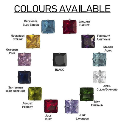 7MM Square Princess Cut CZ Birthstone Stud Earrings/Ear Studs for Women - 925 Sterling Silver