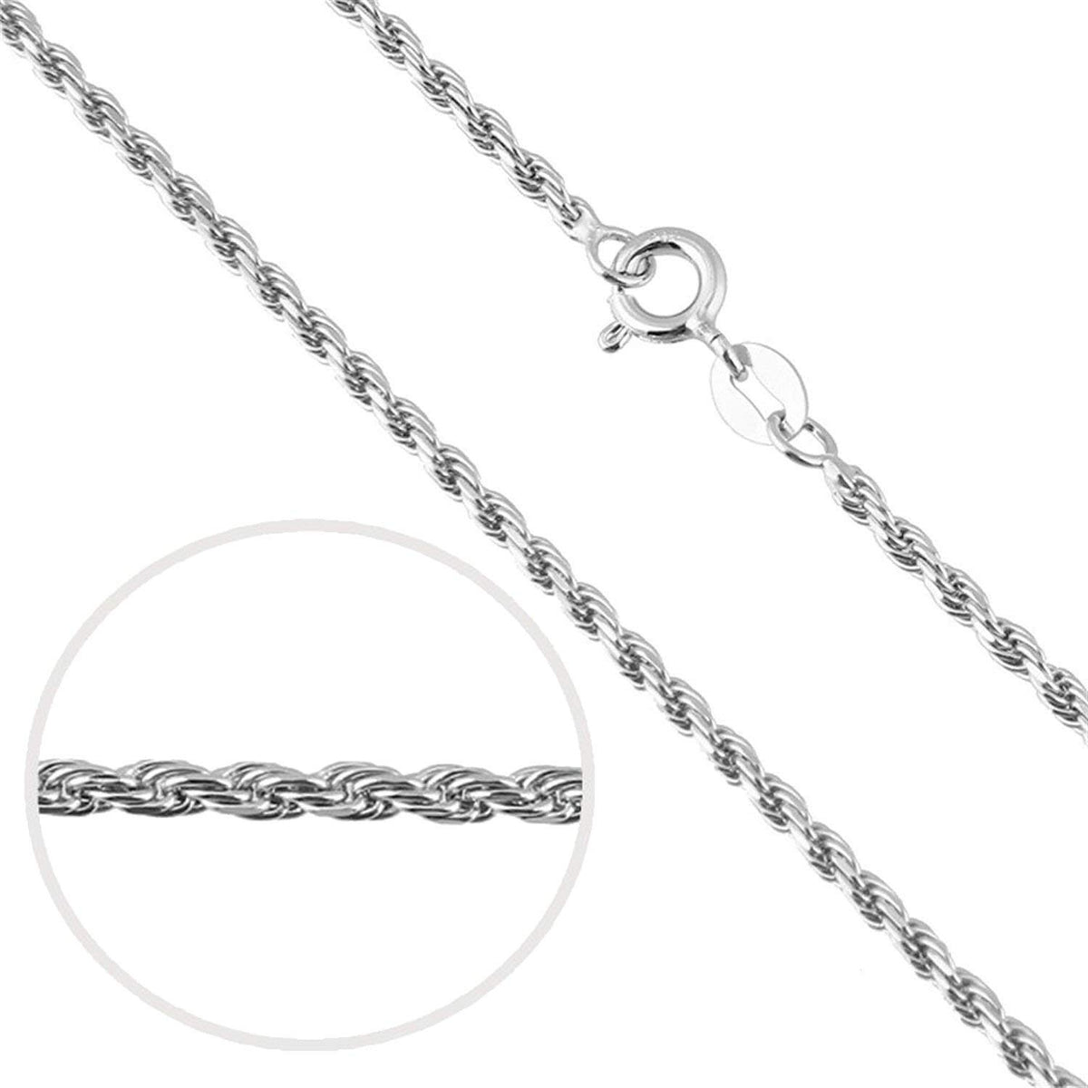925 Sterling Silver 1.5MM/2MM/2.4MM/3.5MM Wide Rope Chain Necklace for Women Men Unisex - 