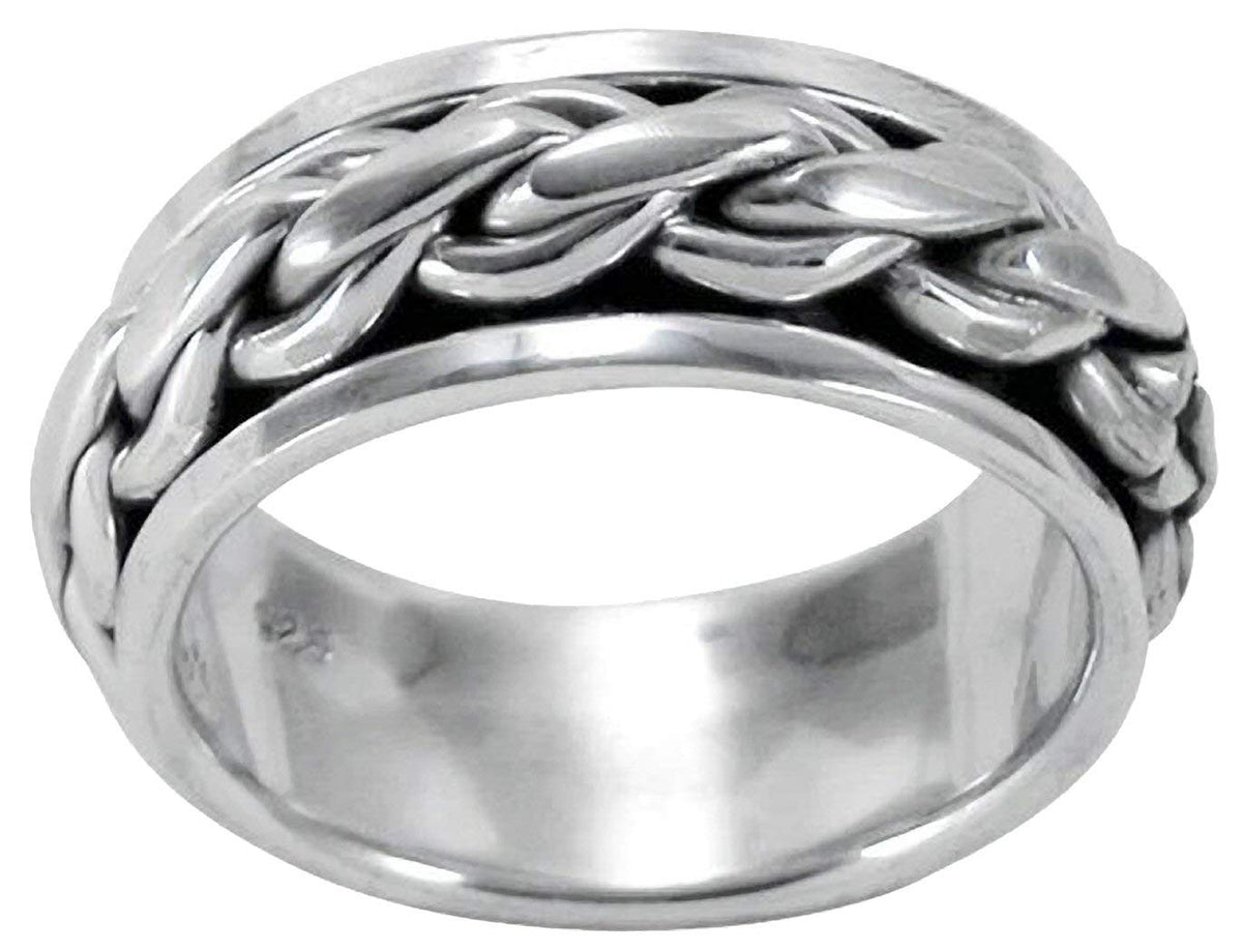 MENS 9MM Wide Celtic Braided Weave Sterling Silver Spinner/Spinning/Spin Band Ring - 925 Sterling Silver - Meditation Worry Stress Ring - Available in Sizes: R - Z+1