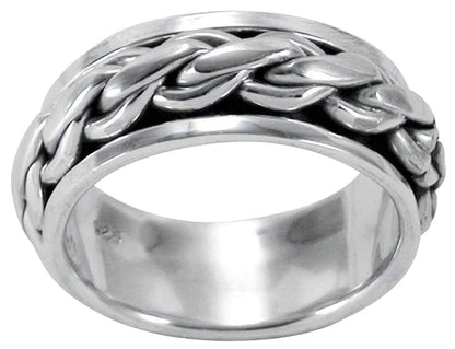MENS 9MM Wide Celtic Braided Weave Sterling Silver Spinner/Spinning/Spin Band Ring - 925 Sterling Silver - Meditation Worry Stress Ring - Available in Sizes: R - Z+1