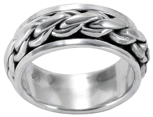 MENS 9MM Wide Celtic Braided Weave Sterling Silver Spinner/Spinning/Spin Band Ring - 925 Sterling Silver - Meditation Worry Stress Ring - Available in Sizes: R - Z+1