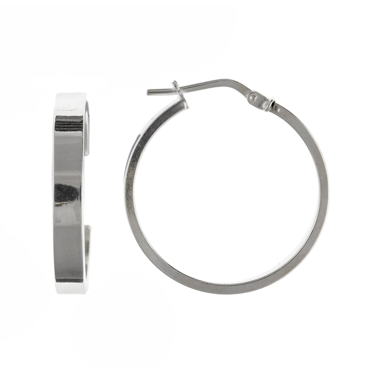 18MM Round Plain Flat-Edged Creole Hoop Earrings - 3MM Thick - 925 Sterling Silver